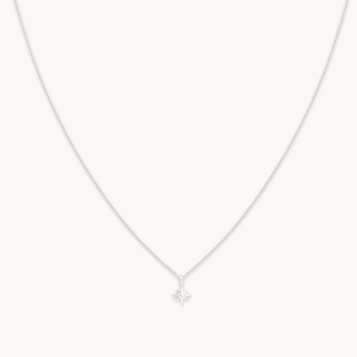 White Topaz Star Pendant Necklace in Solid White Gold