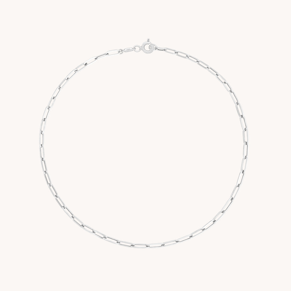 Piccadilly Chain Anklet in Solid White Gold