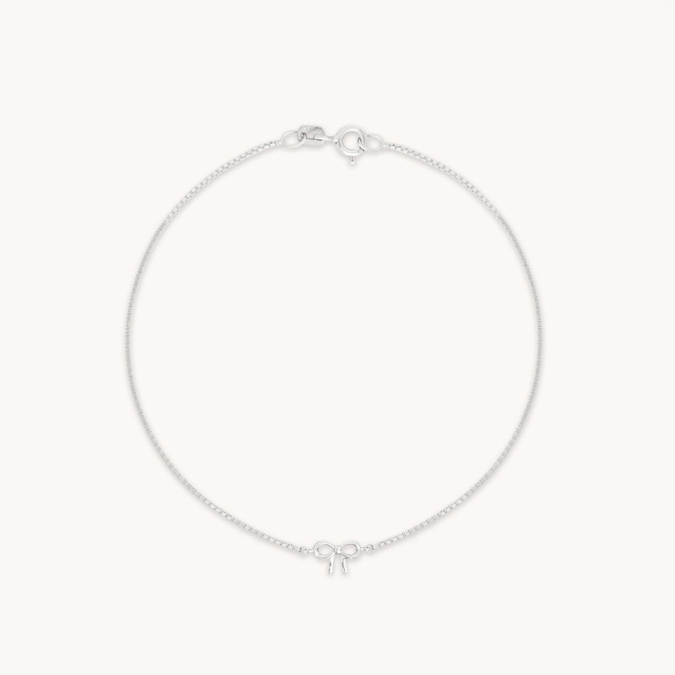 Bow Charm Bracelet in Solid White Gold