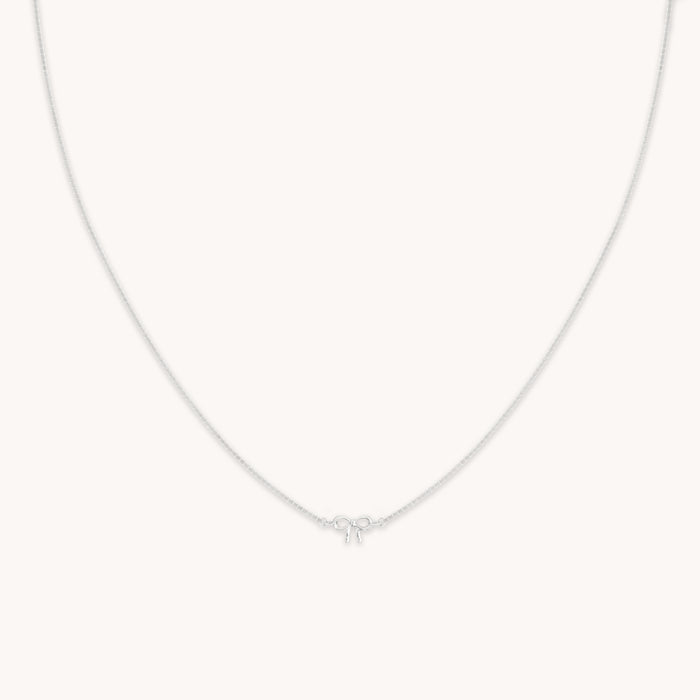 Bow Charm Necklace in Solid White Gold