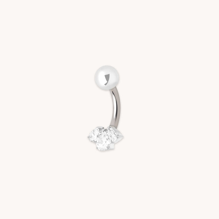 Crystal Cluster Titanium Belly Bar in Silver