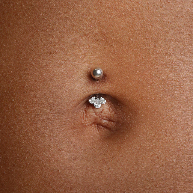 Crystal Cluster Titanium Belly Bar in Silver