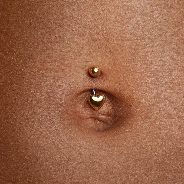 Heart Titanium Belly Bar in Gold