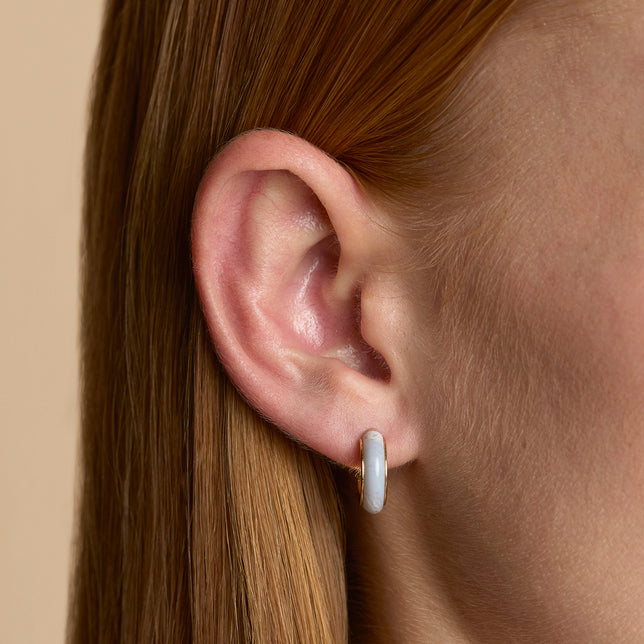 Blue Lace Agate Stone Hoops in Gold