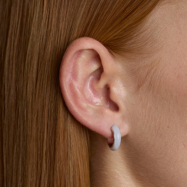 Blue Lace Agate Stone Hoops in Silver