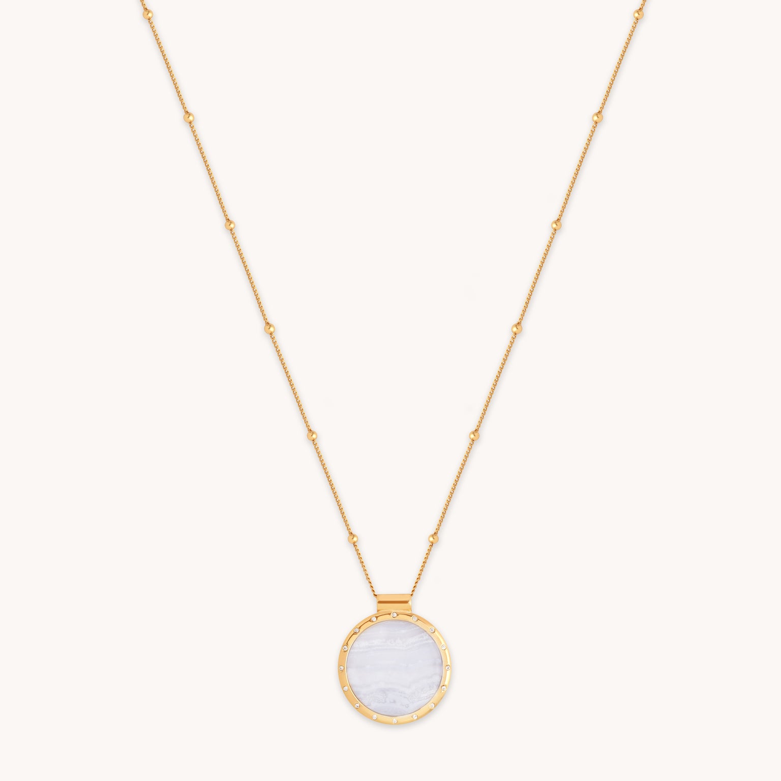 Blue Lace Agate Pendant Necklace in Gold
