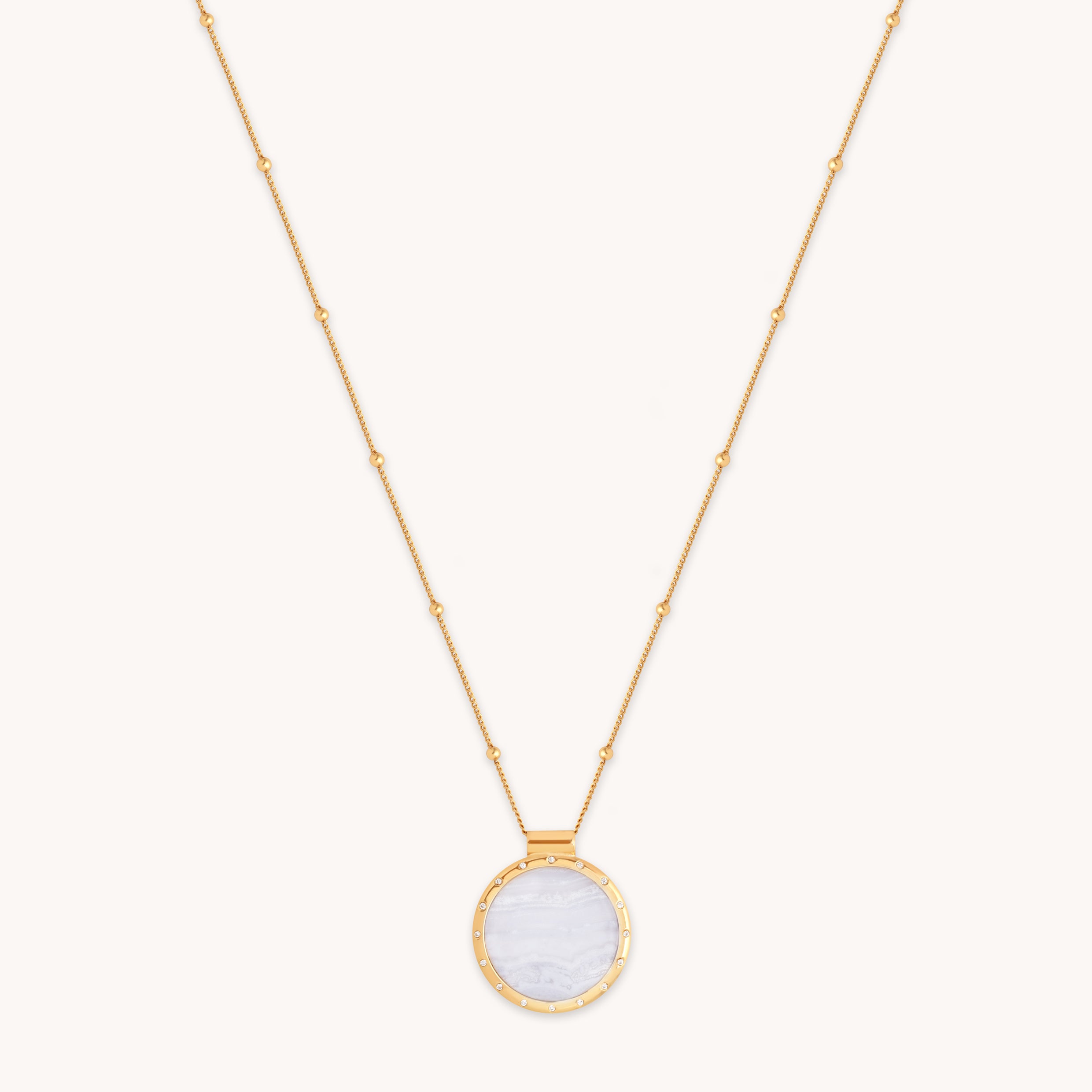 Blue Lace Agate Pendant Necklace in Gold