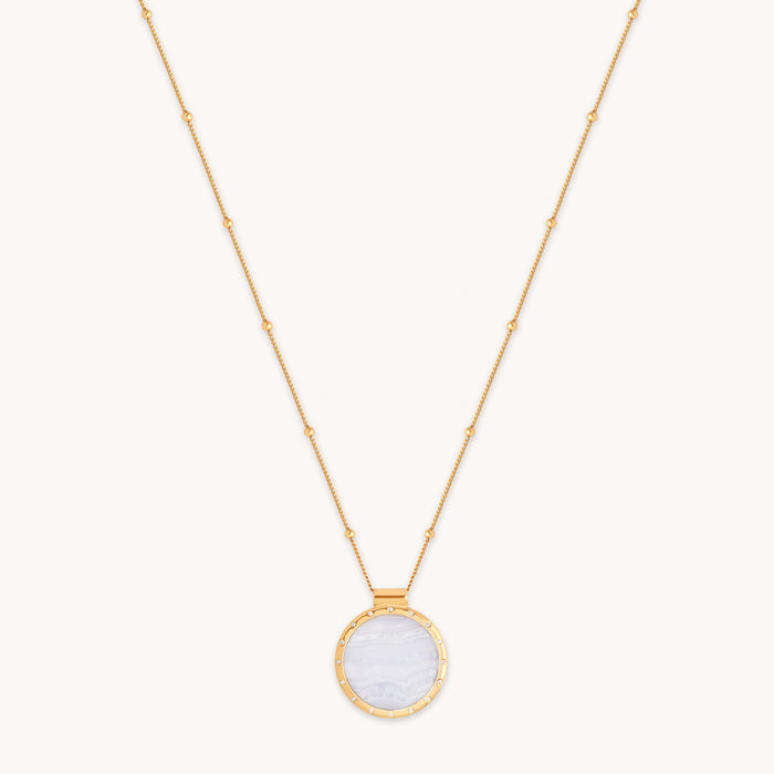 Blue Lace Agate Pendant Necklace in Gold