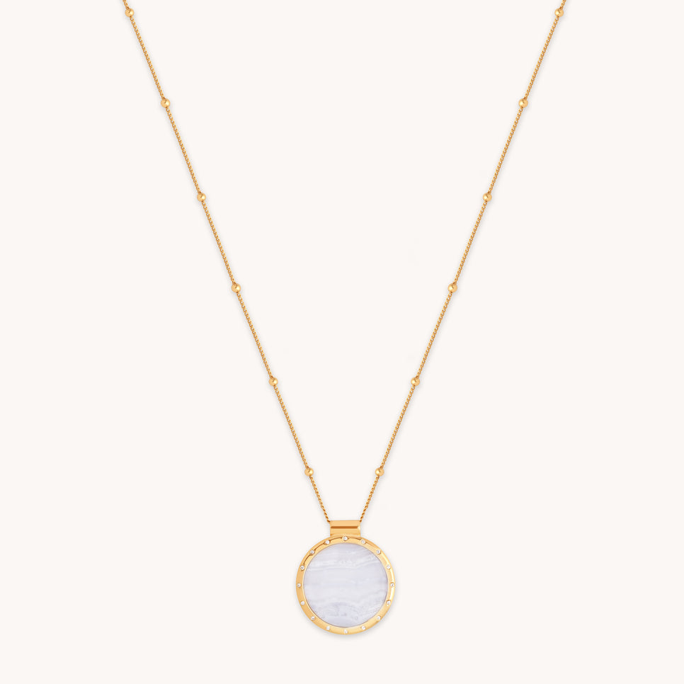 Blue Lace Agate Pendant Necklace in Gold