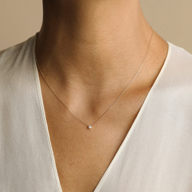 Diamond Solitaire Pendant Necklace in Solid Gold