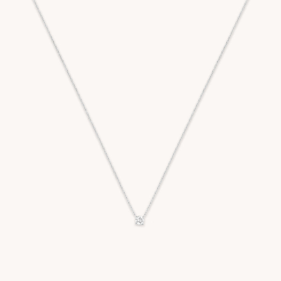 Diamond Solitaire Pendant Necklace in Solid White Gold
