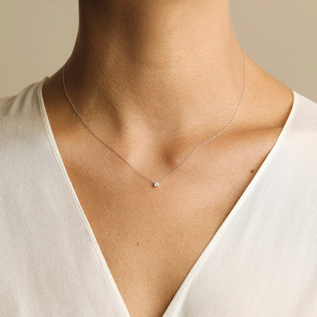 Diamond Solitaire Pendant Necklace in Solid White Gold