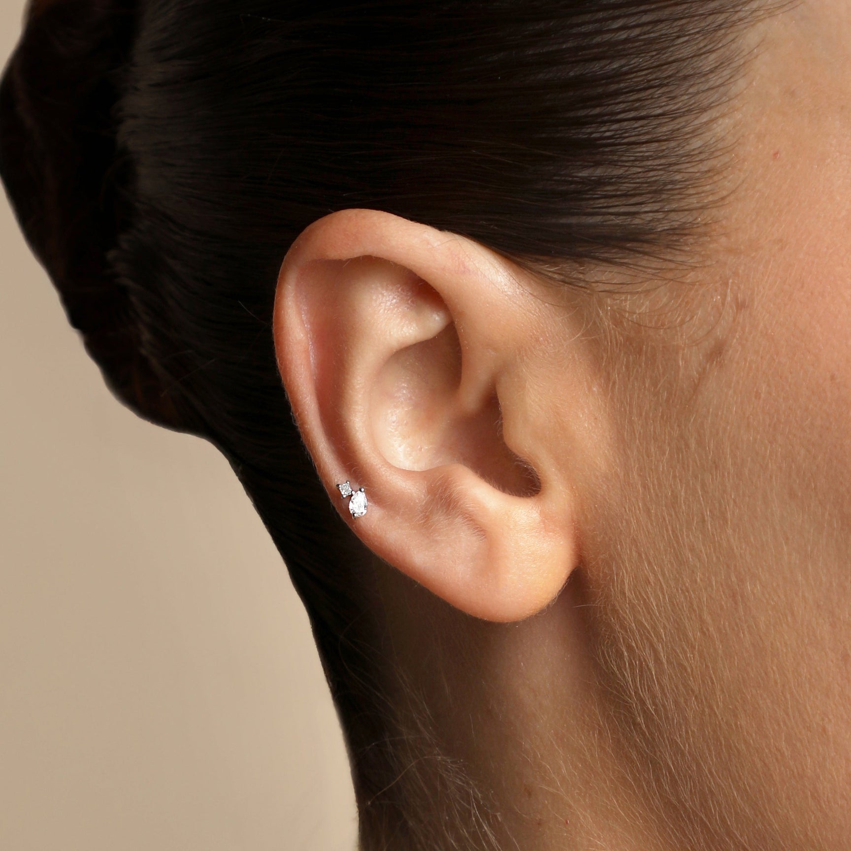 Diamond Double Gem Piercing Stud in Solid White Gold-Astrid &amp; Miyu