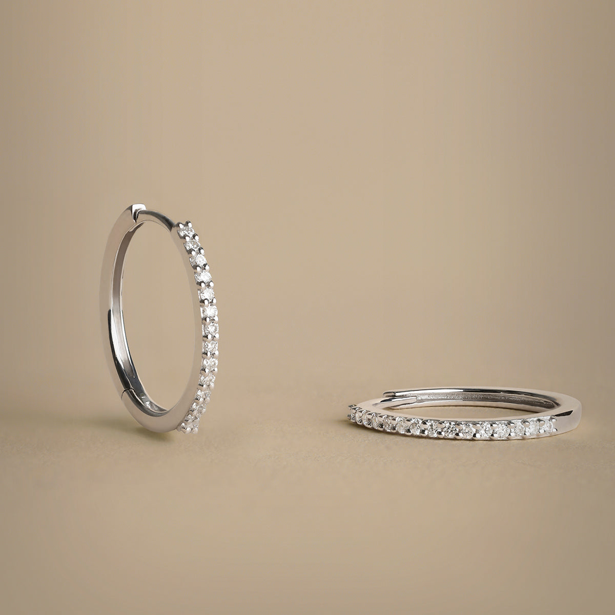 Diamond Pavé Hoops in Solid White Gold