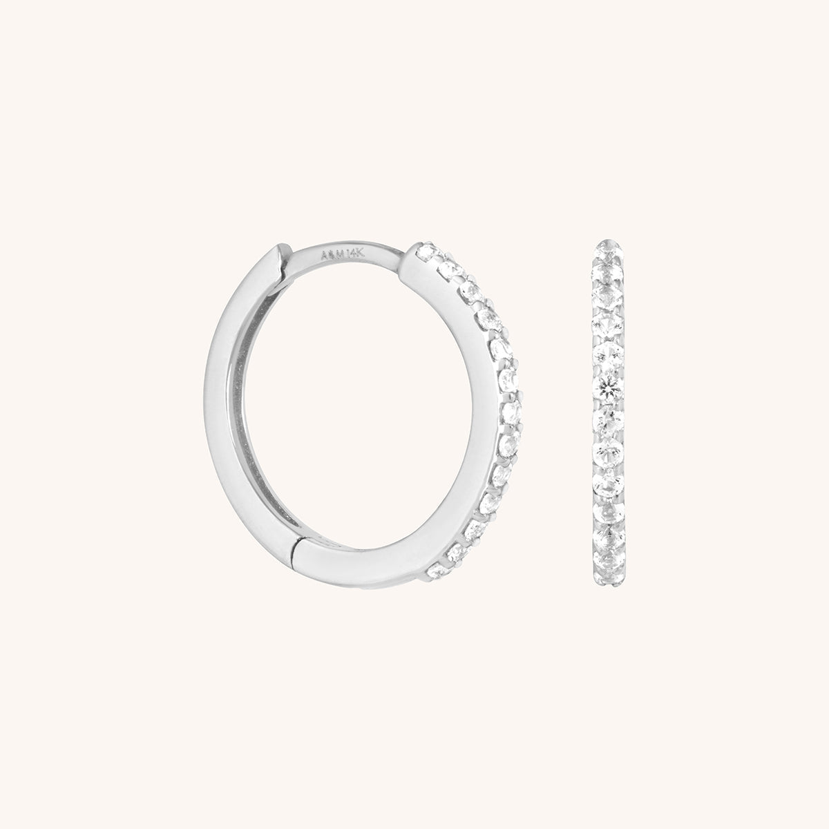 Diamond Pavé Hoops in Solid White Gold
