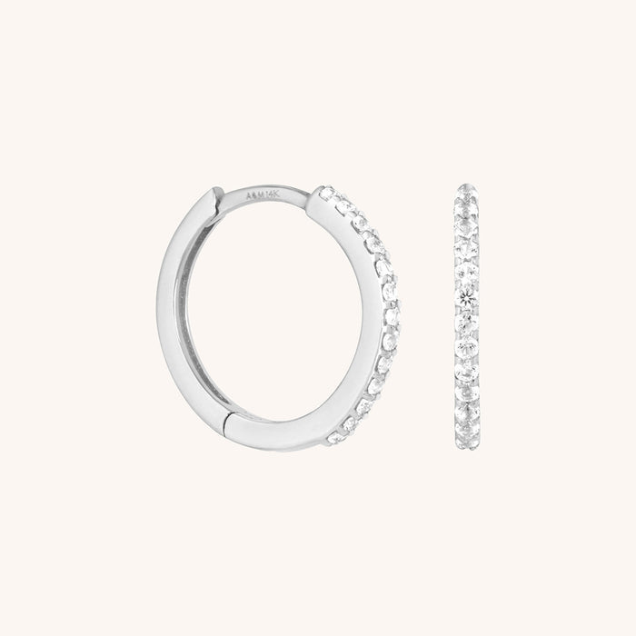 Diamond Pavé Hoops in Solid White Gold
