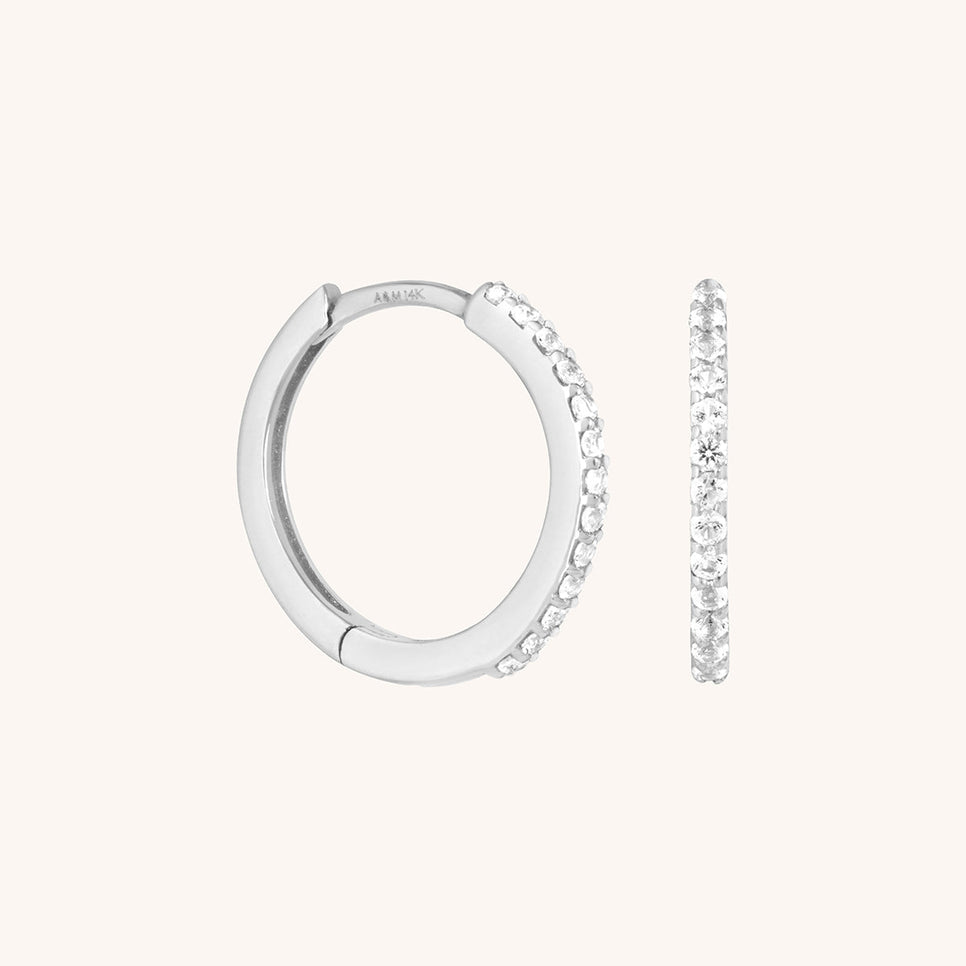 Diamond Pavé Hoops in Solid White Gold