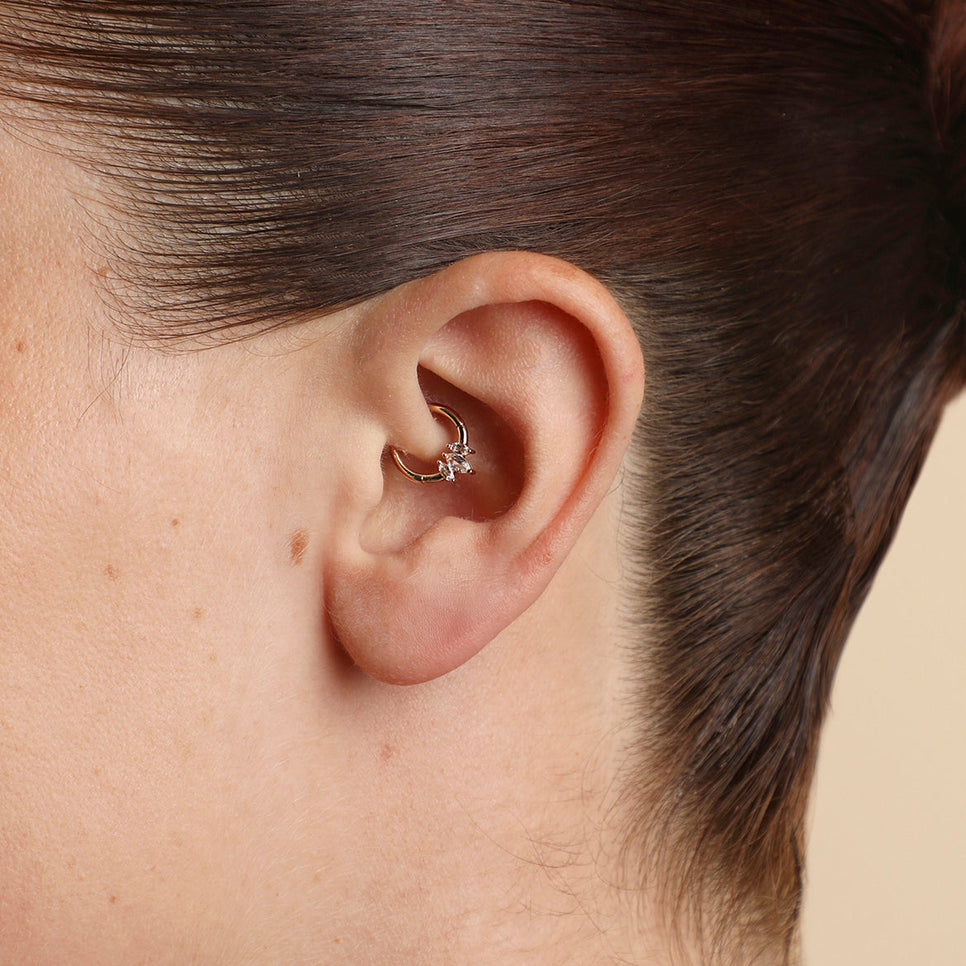 Topaz Marquise Fan Daith Hoop in Solid Gold