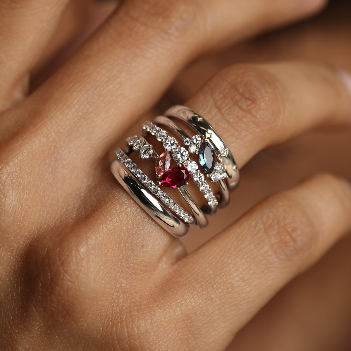 Illusion Diamond Milestone Ring in Solid White Gold
