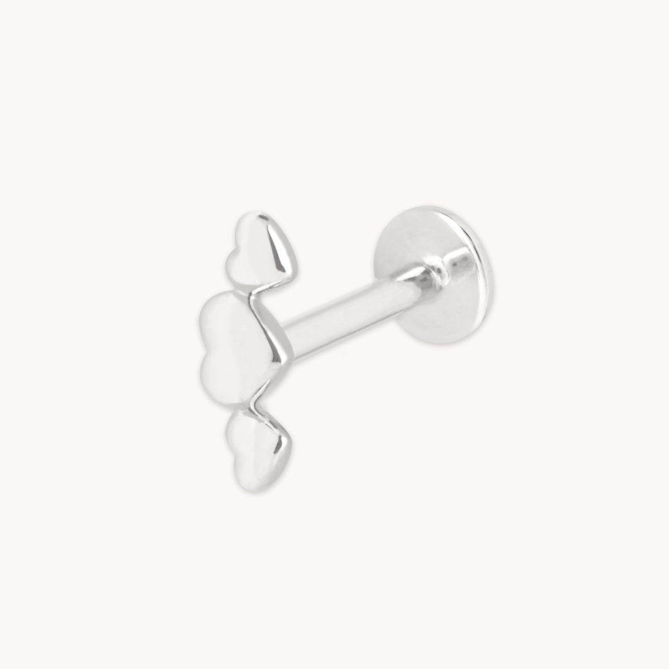 Heart Cluster Piercing Stud in Solid White Gold