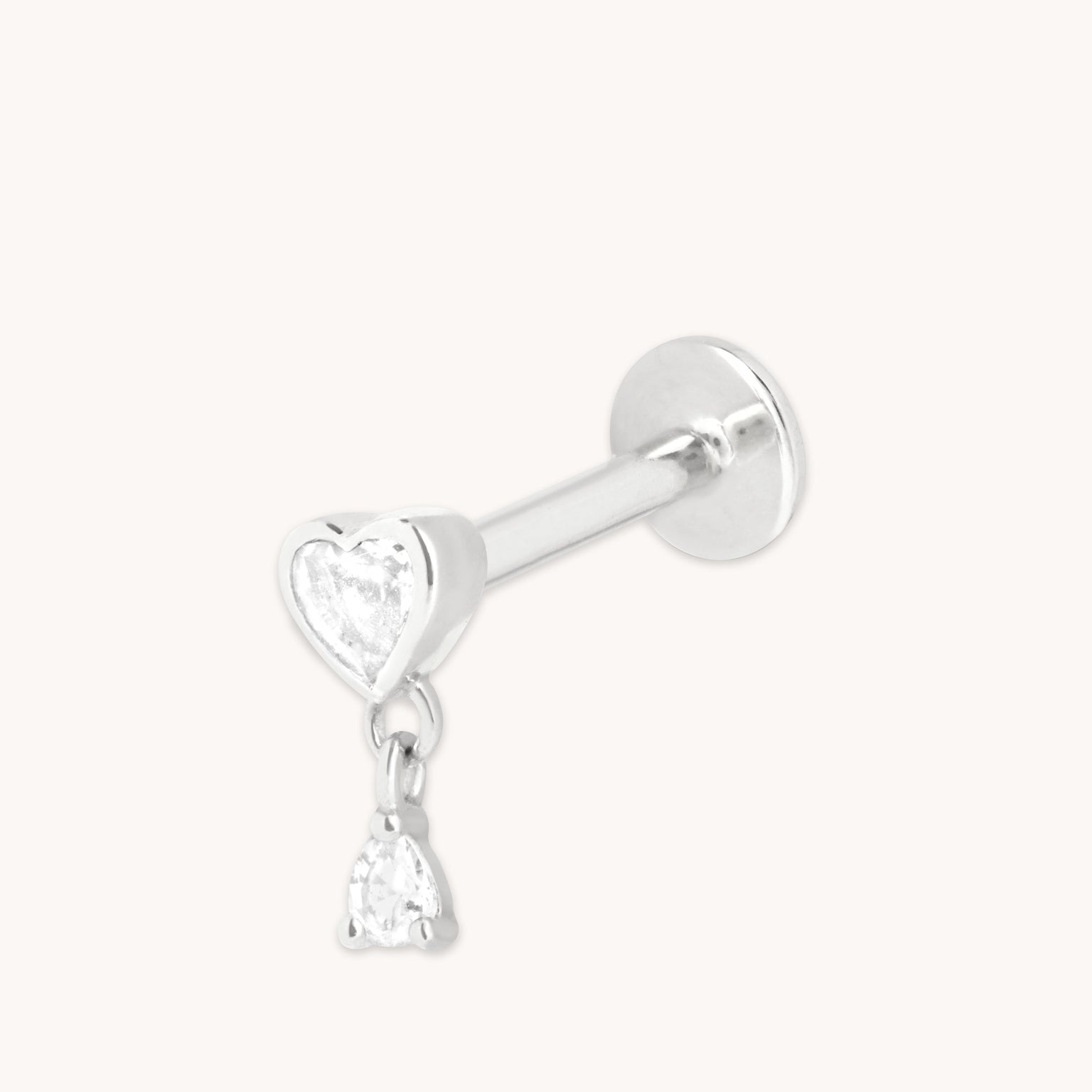 Heart White Topaz Piercing Stud in Solid White Gold