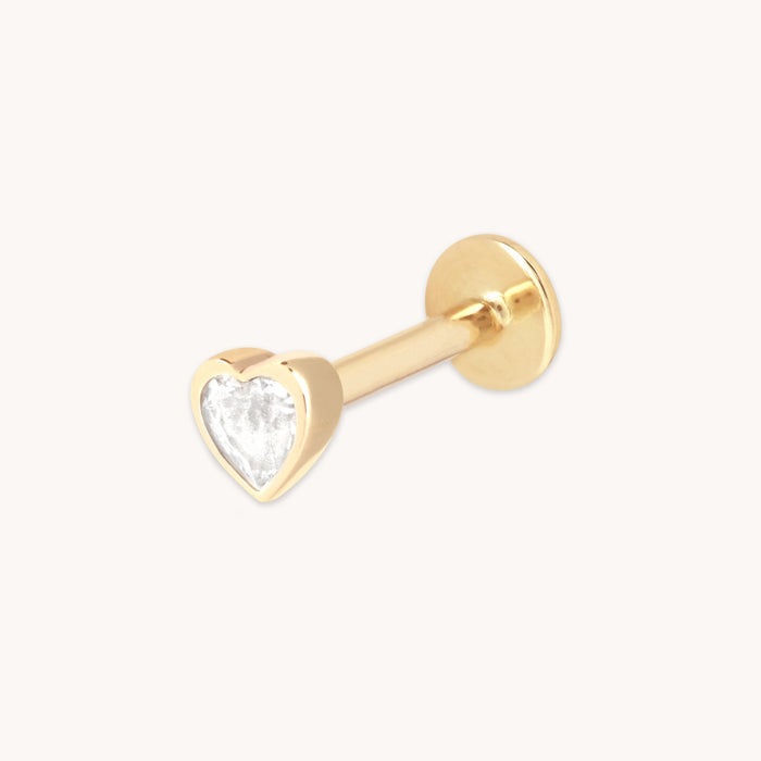 White Topaz Heart Piercing Stud in Solid Gold