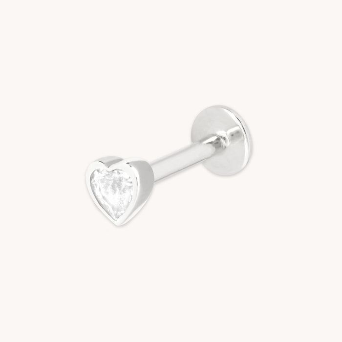 White Topaz Heart Piercing Stud in Solid White Gold