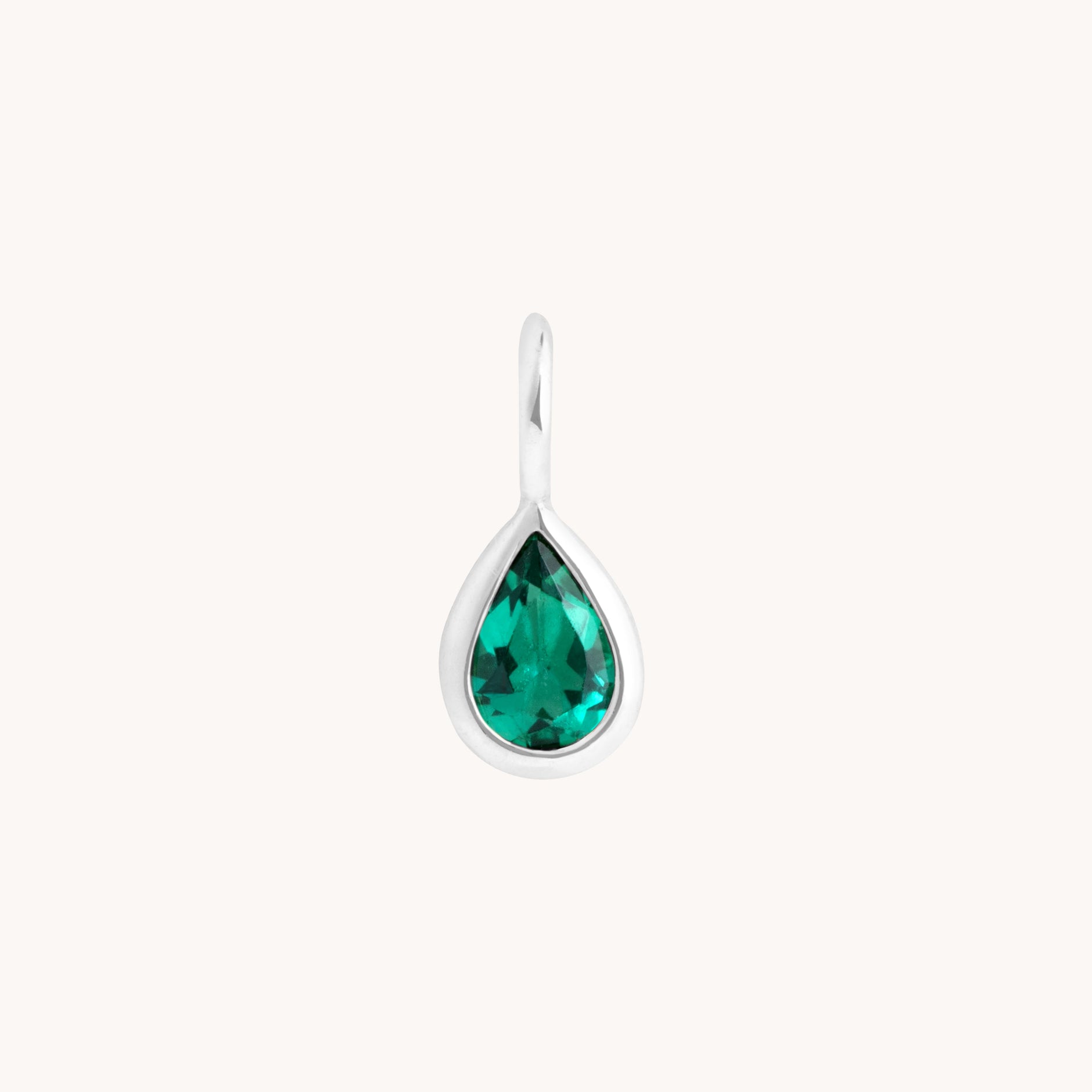 Emerald Pear Charm 9k White Gold