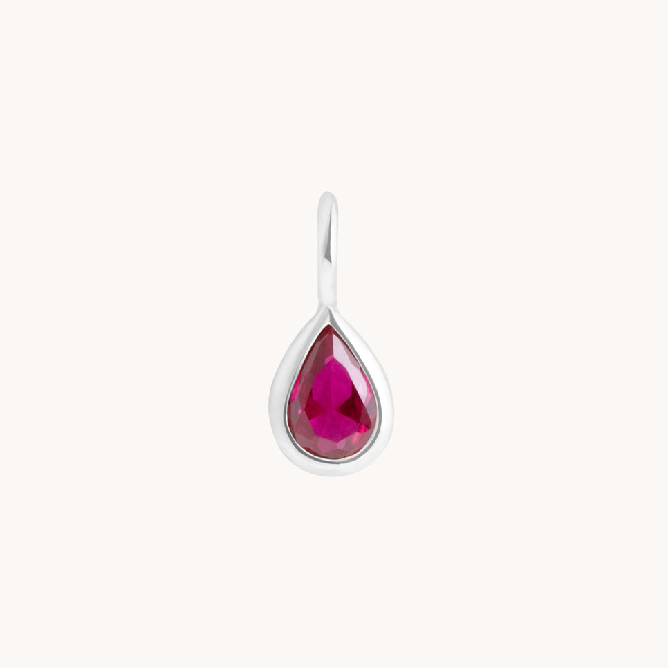 Ruby Pear Charm 9k White Gold