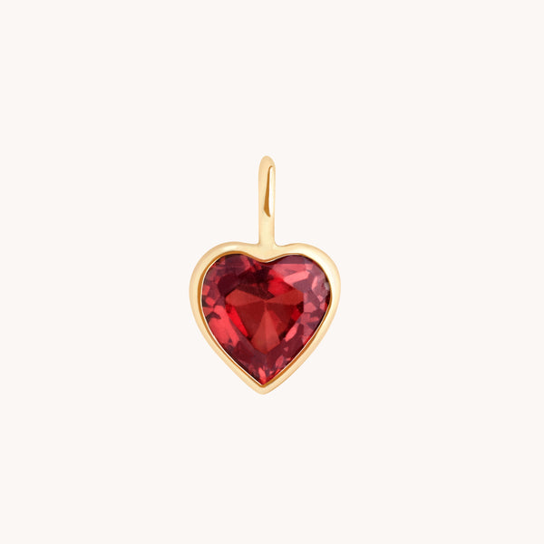 Garnet Heart Charm 9k Gold