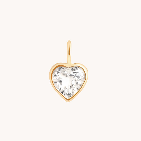 Heart White Topaz Charm 9k Gold