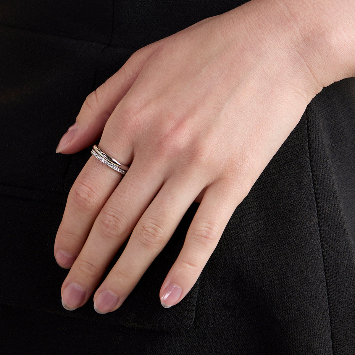 Crystal Stacking Ring in Silver