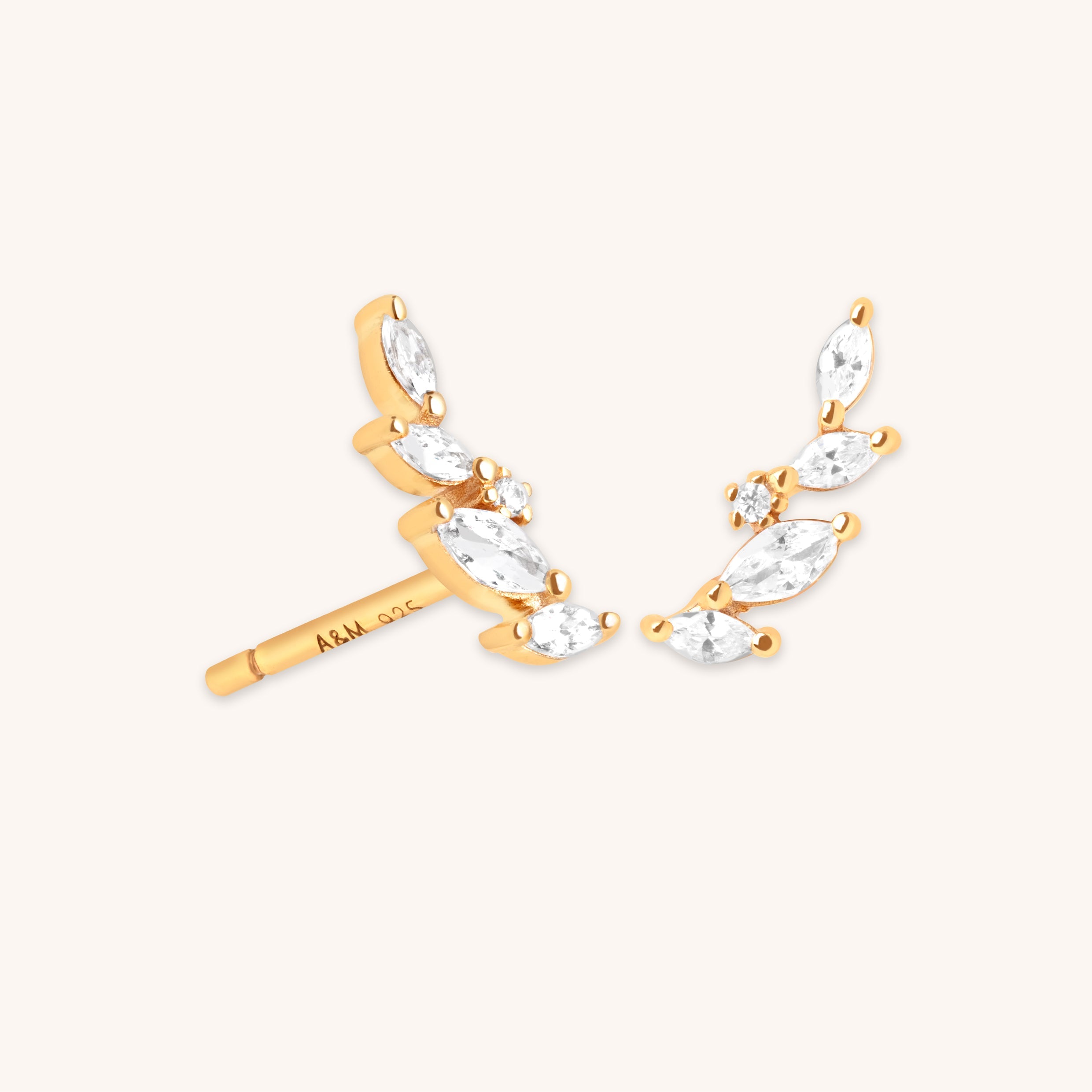 Navette Crystal Climber Studs in Gold