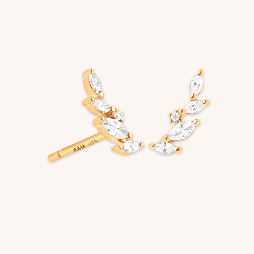 Navette Crystal Climber Studs in Gold