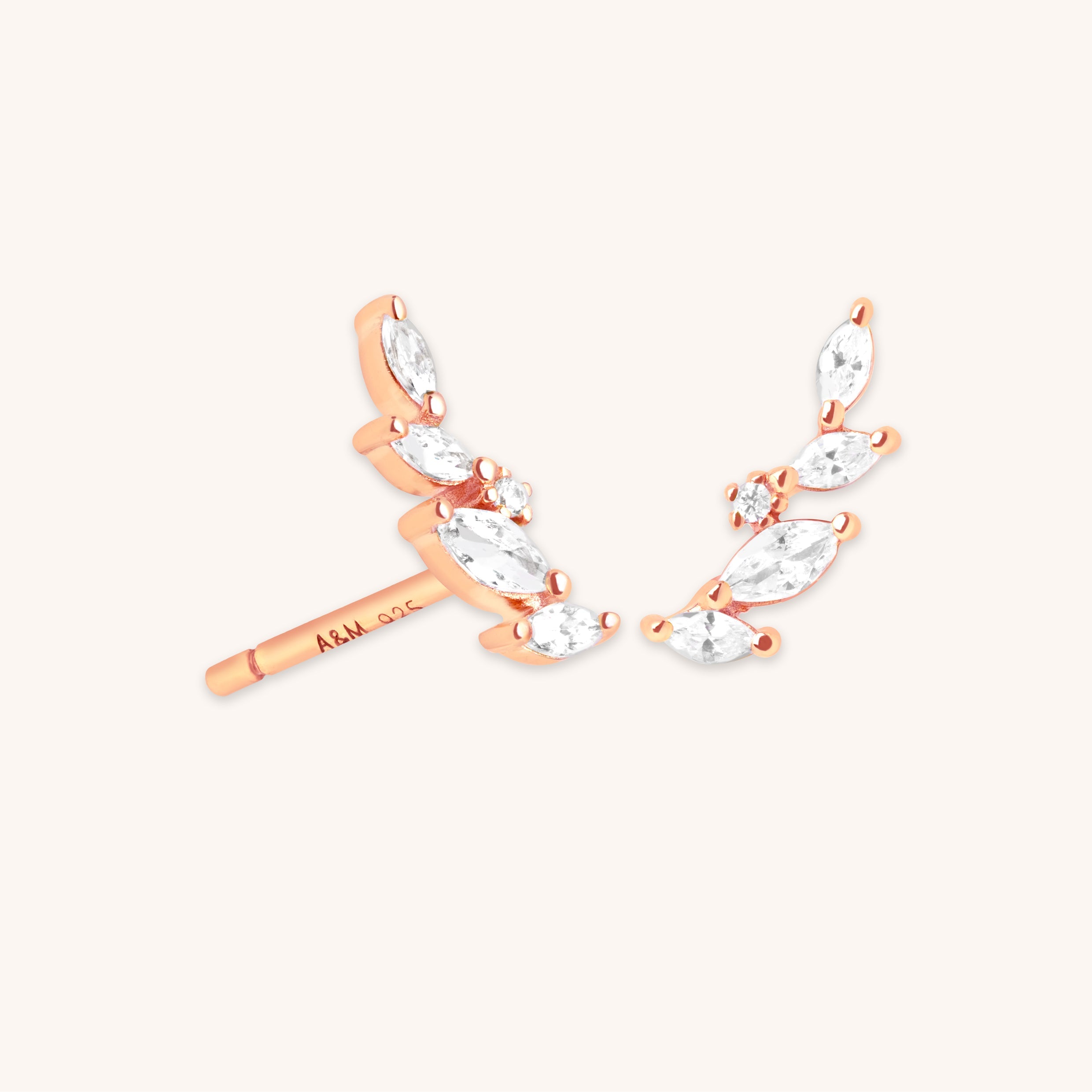 Navette Crystal Climber Studs in Rose Gold