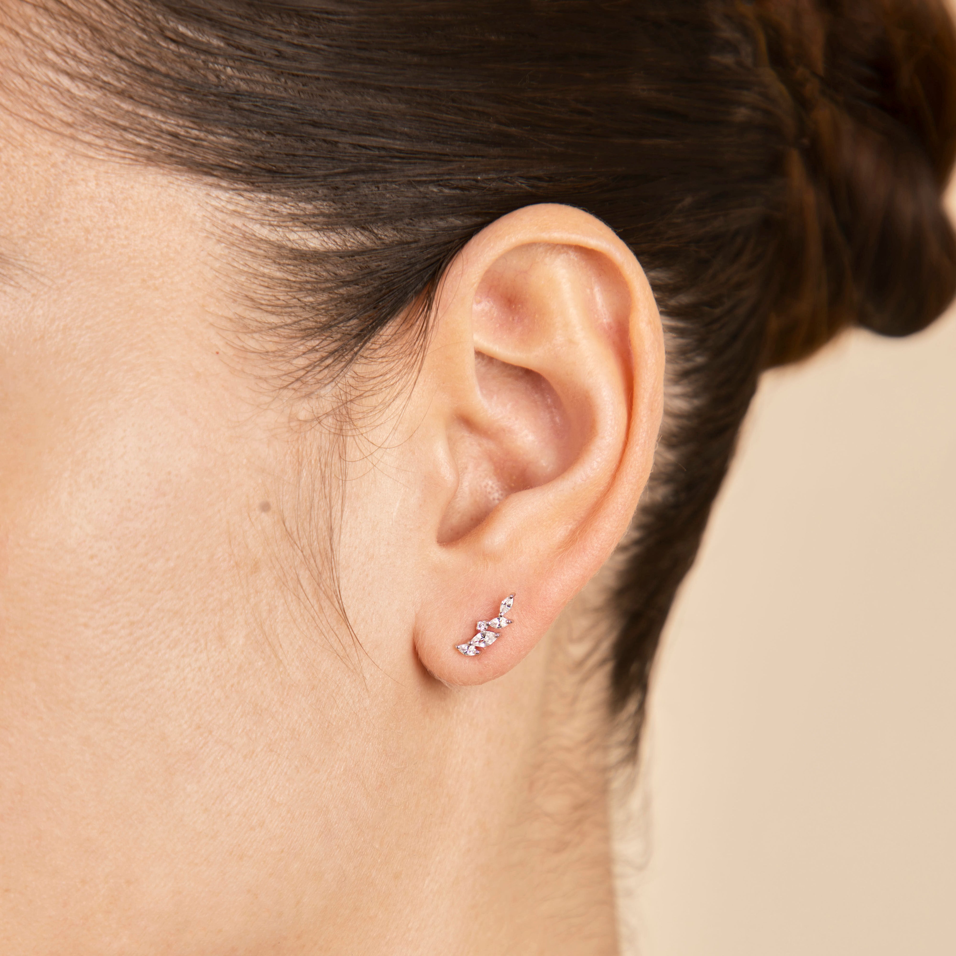 Navette Crystal Climber Studs in Silver