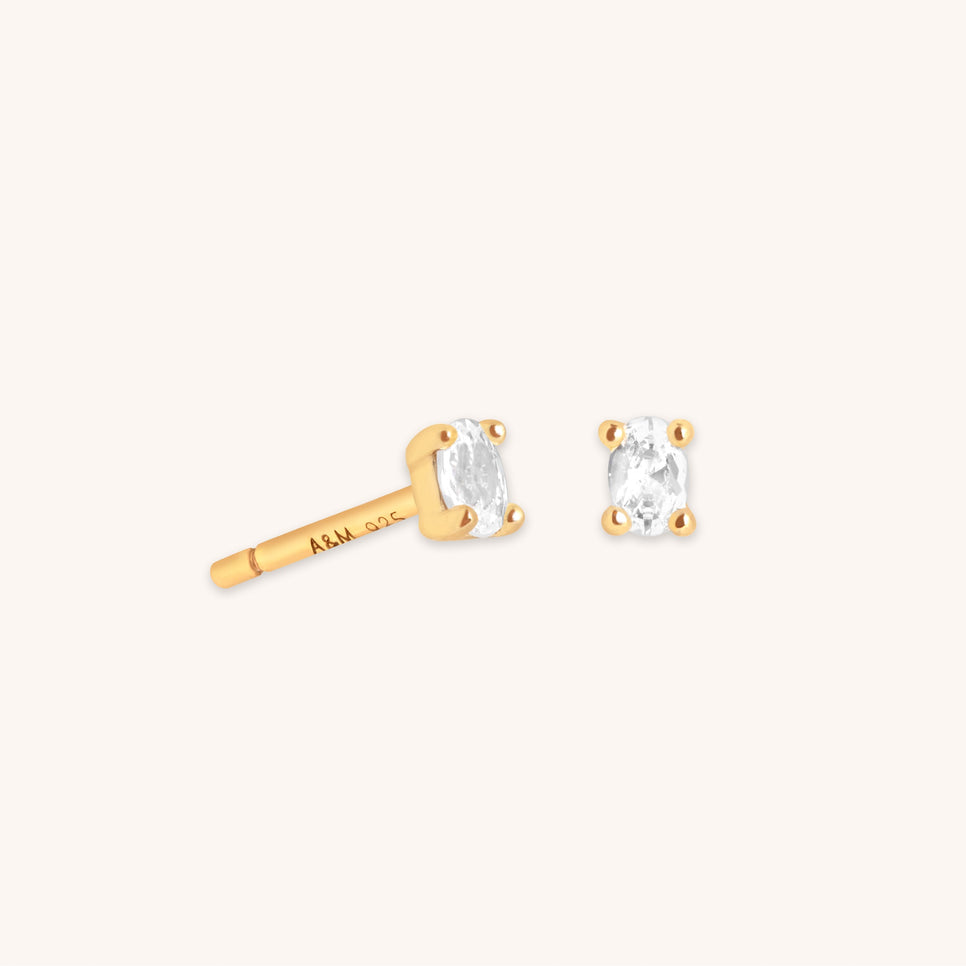 Oval Crystal Stud Earrings in Gold