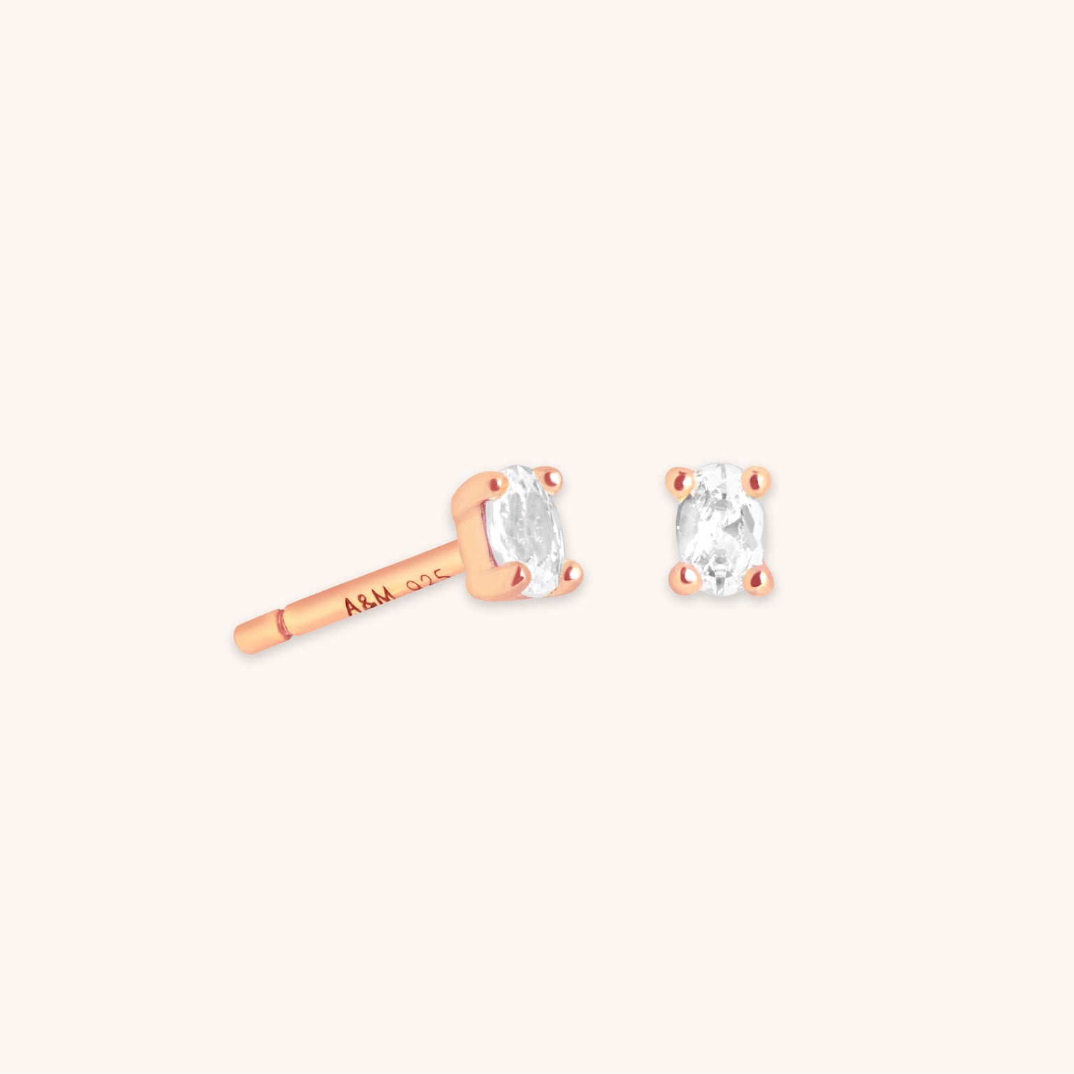 Oval Crystal Stud Earrings in Rose Gold