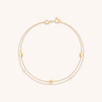 Heart Charm Double Chain Bracelet in Solid Gold