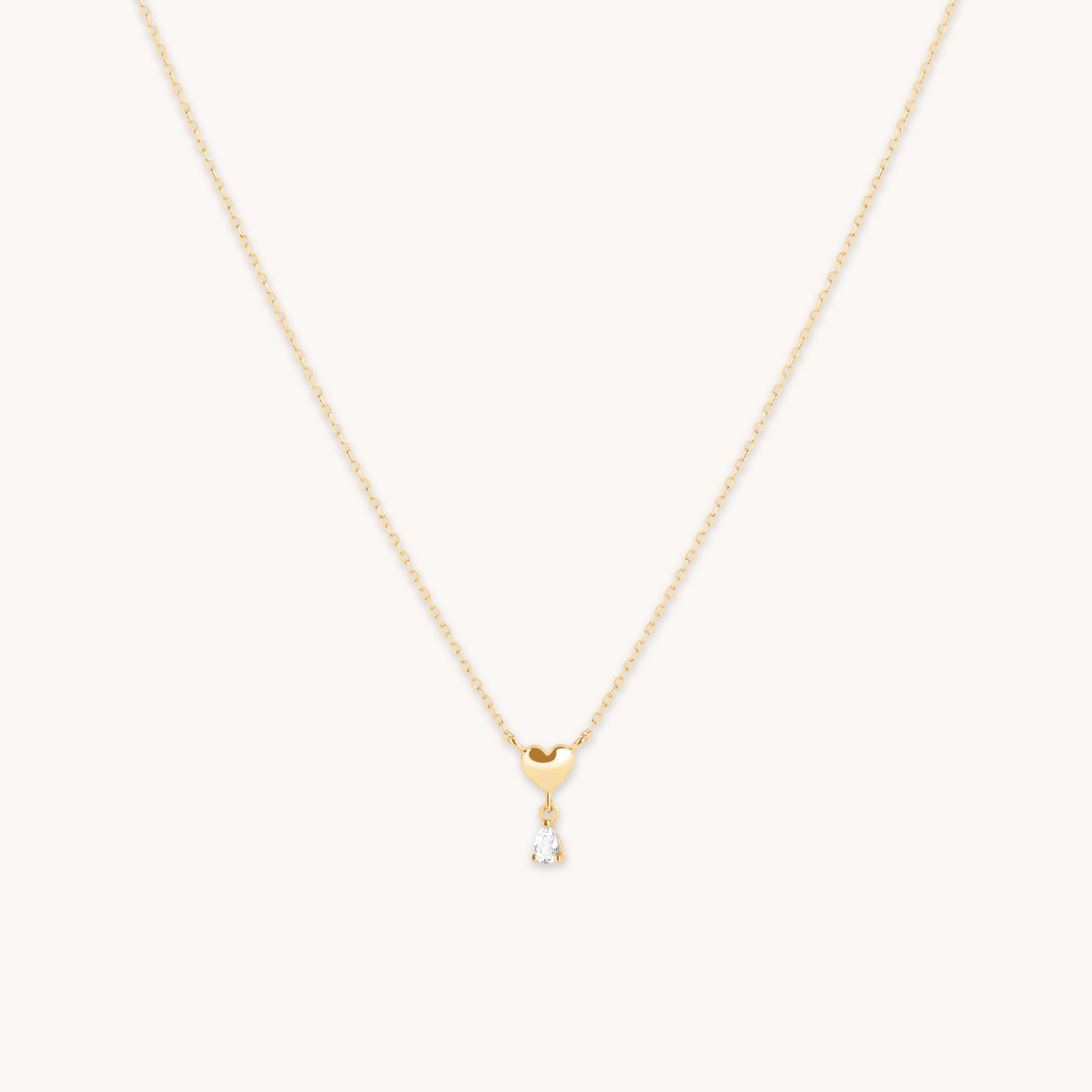 White Topaz Heart Pendant Necklace in Solid Gold