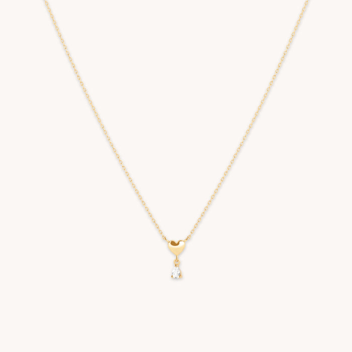 White Topaz Heart Pendant Necklace in Solid Gold