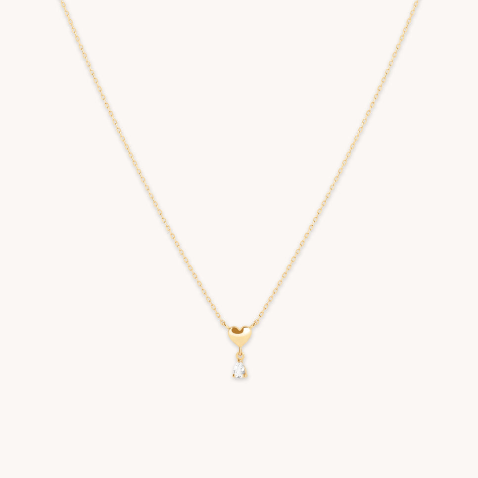 White Topaz Heart Pendant Necklace in Solid Gold