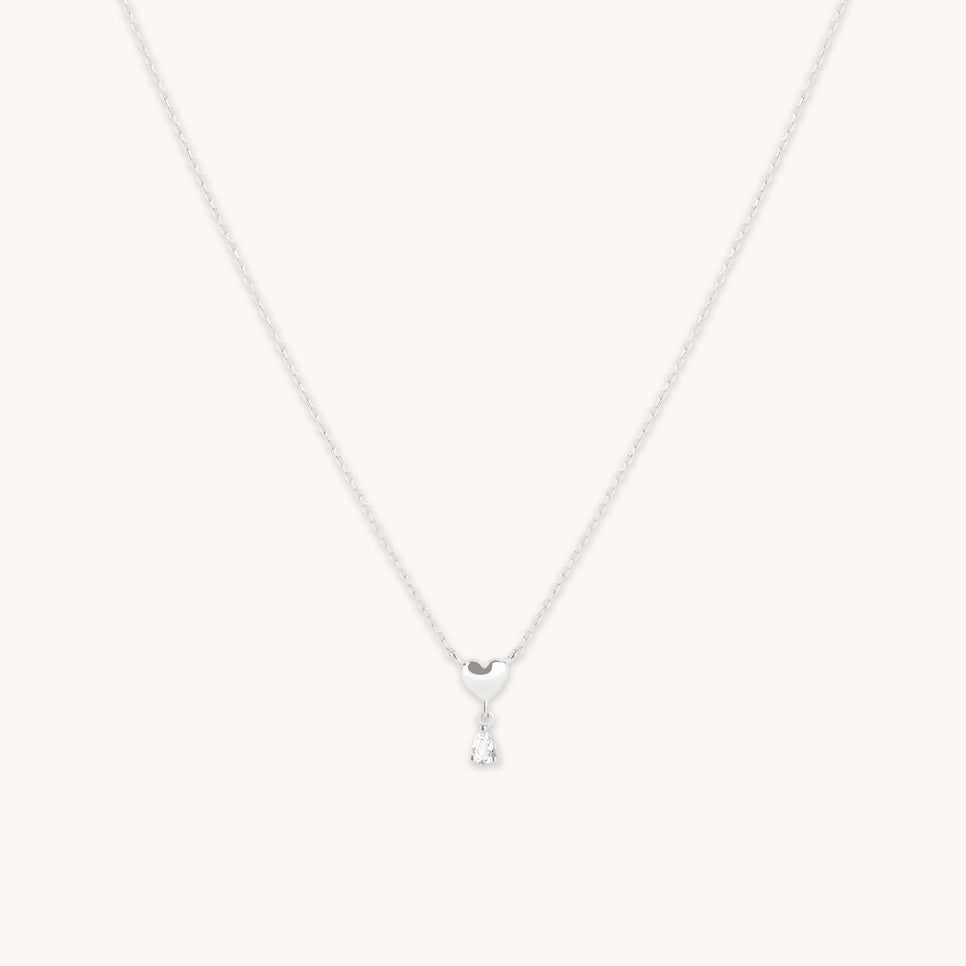 White Topaz Heart Pendant Necklace in Solid White Gold