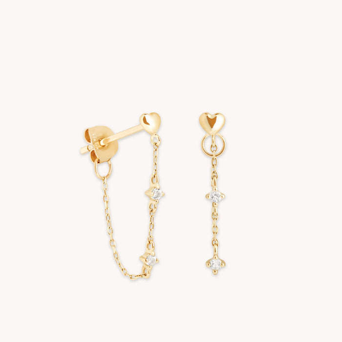 Heart Topaz Chain Studs in Solid Gold