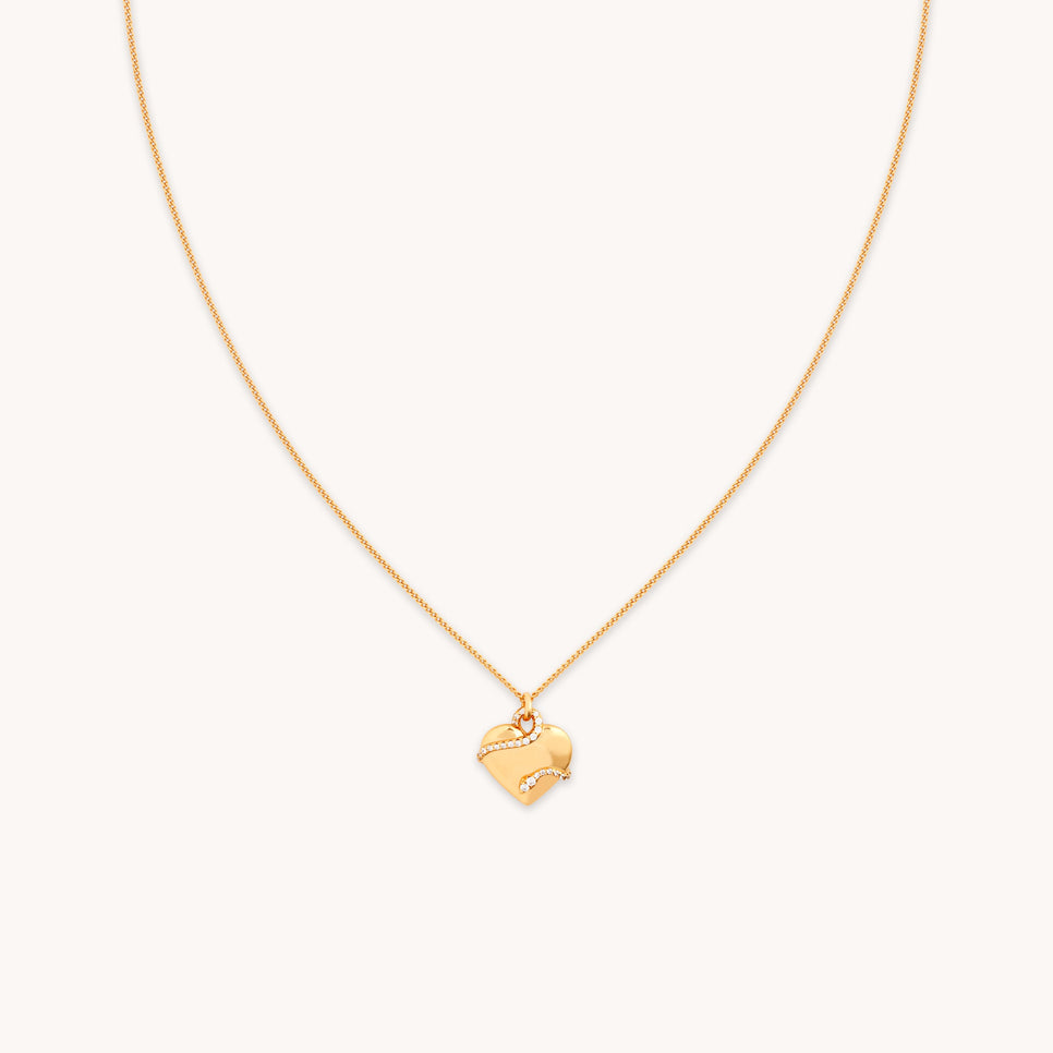 Heart & Snake Pendant Necklace in Gold