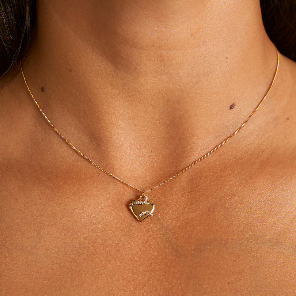 Heart & Snake Pendant Necklace in Gold