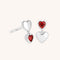 Red Heart Drop Studs in Silver