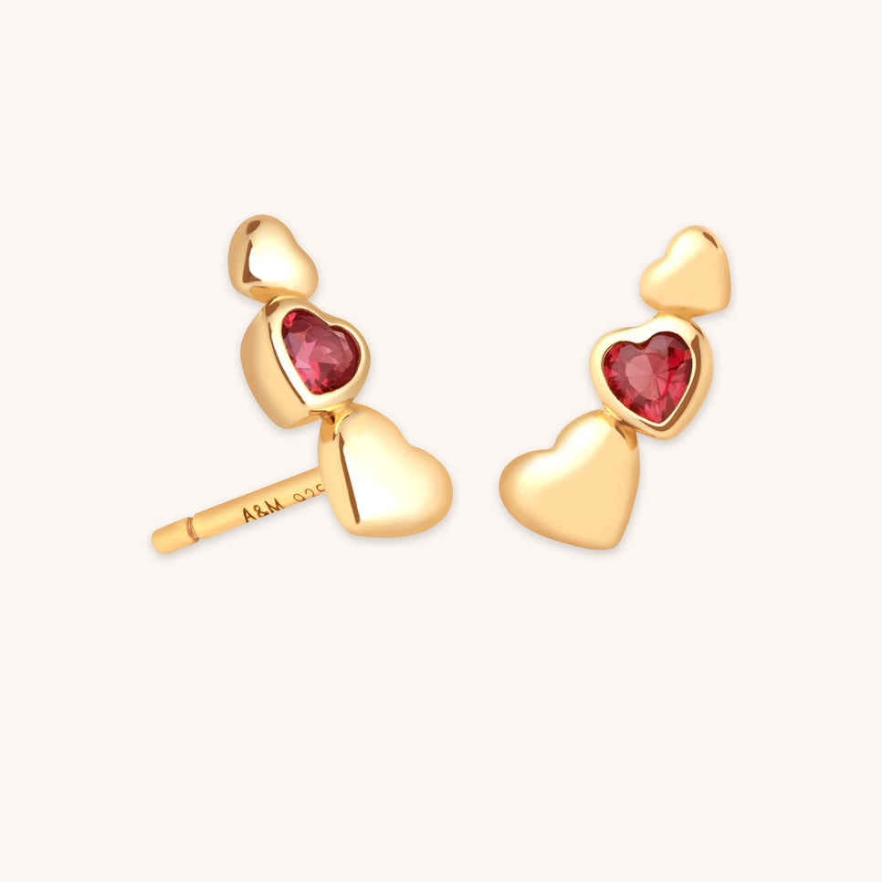 Red Heart Climber Studs in Gold