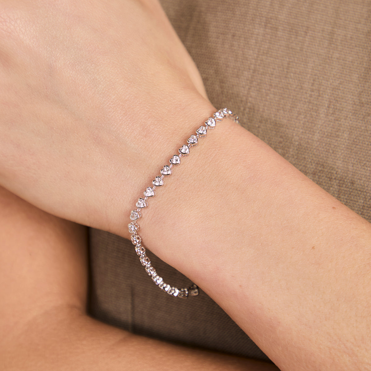 Heart Bezel Tennis Bracelet in Silver