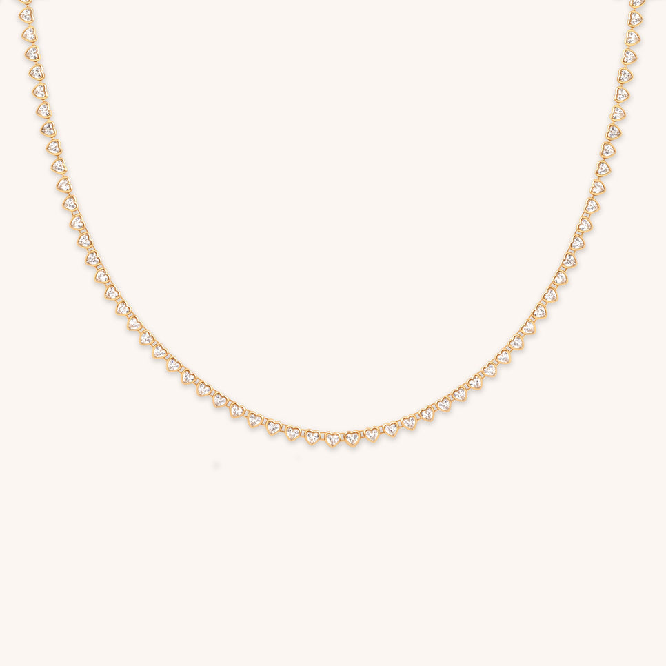 Heart Bezel Tennis Necklace in Gold